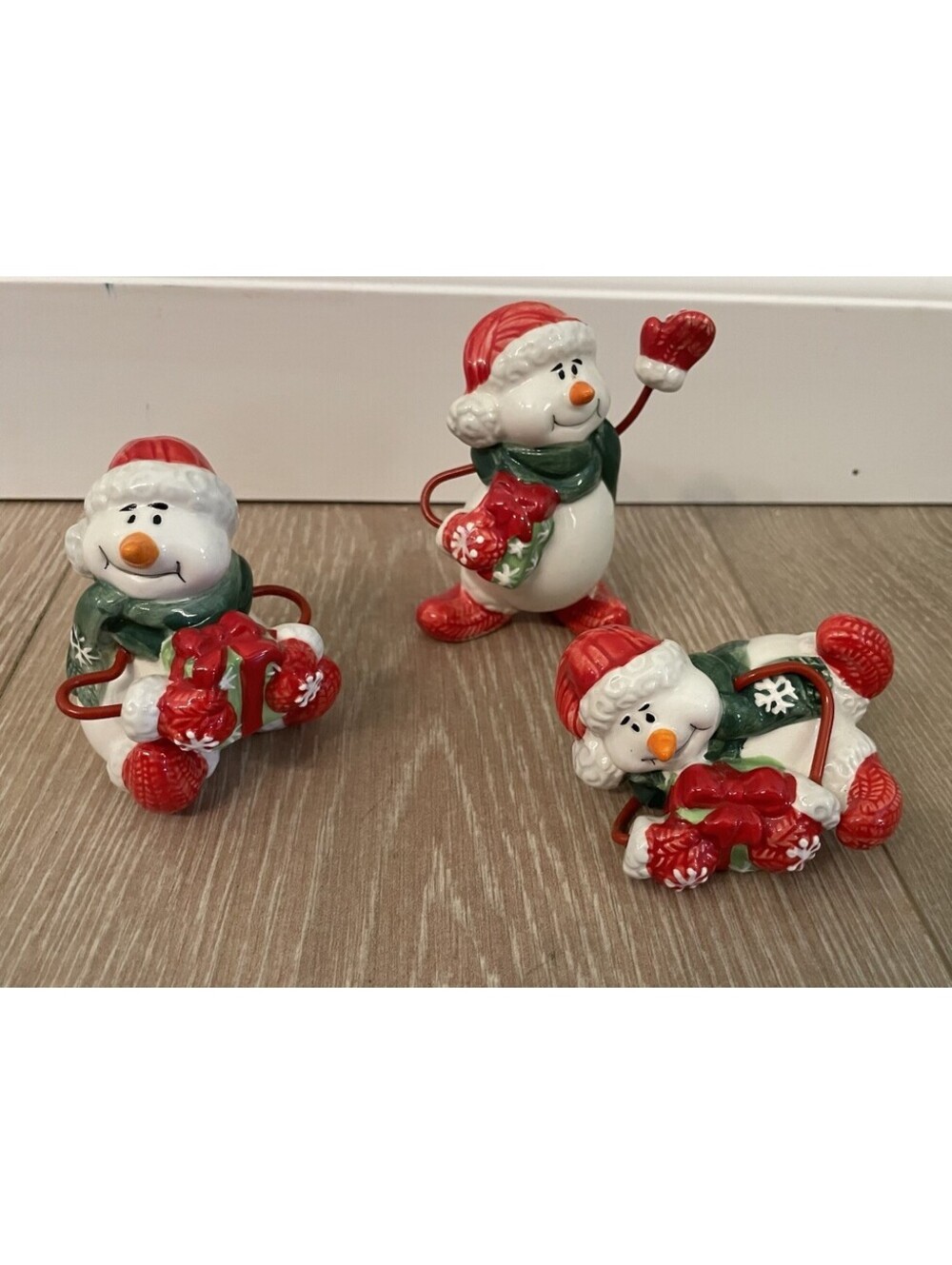 Set Of 3 Fitz And Floyd Snow Circles Tumblers Snowman Shelf Table Figures